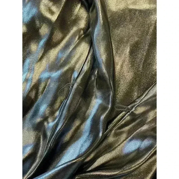 Urban Outfitters Metallic Silver Satin Shirt Mini Dress Button Down Midnight S - Picture 8 of 11